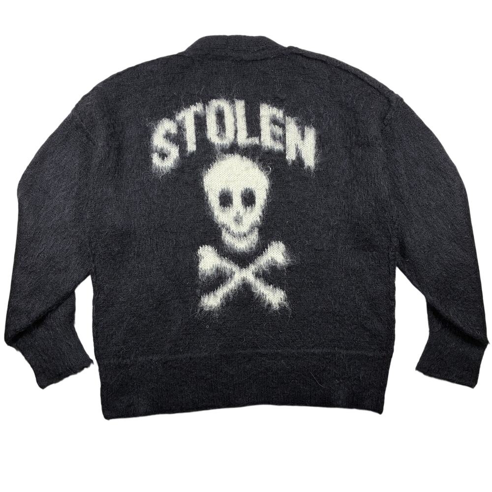 Stolen Girlfriends Club Skull Cardigan Womens Medium Black Mohair Wool Sweater